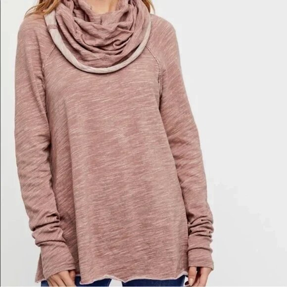 FP Beach Free People Dusty Rose Two Body Cotton Cowl Neck Top ONE SIZE - Picture 1 of 10